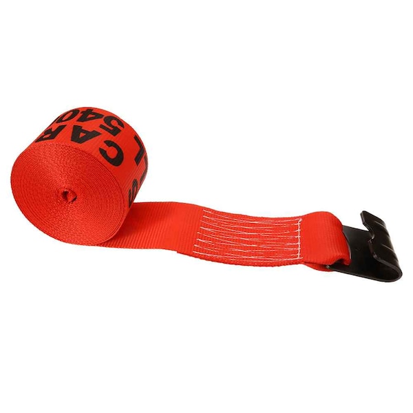 4 x 30' Red Winch Straps with Flat Hook, PK10